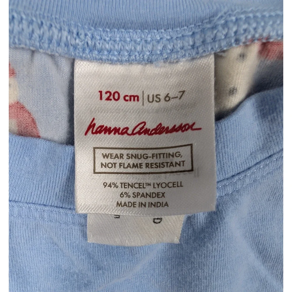 Hanna Anderson Pajama Set 120CM 6-7 Blue Snowman Lightweight Tencel Novelty